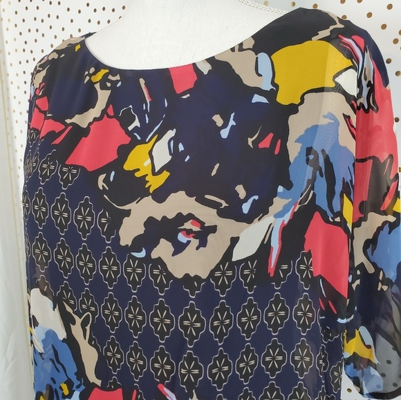 Dana Buchman Mixed Print Side Tie Top - Picture 2 of 8